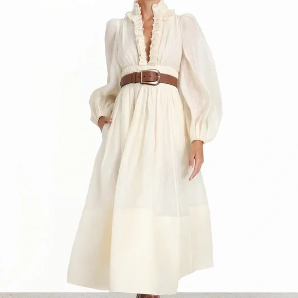 Zimmermann Wild Botanical Ruffled Linen and Silk Dress - Picture 5 of 15